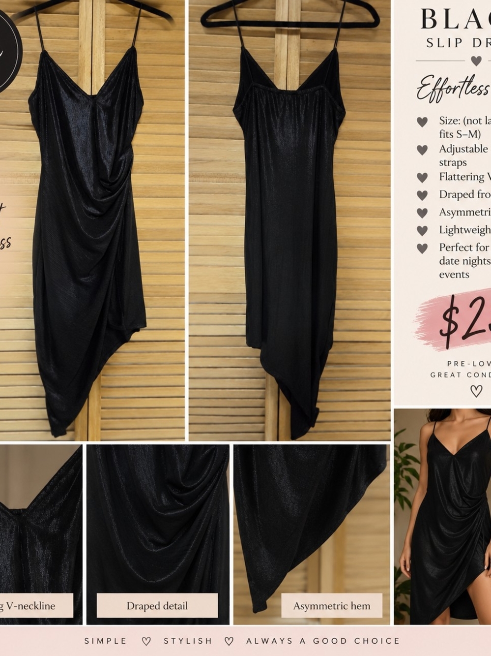 Zanzea Black Draped Asymmetrical Slip Dress